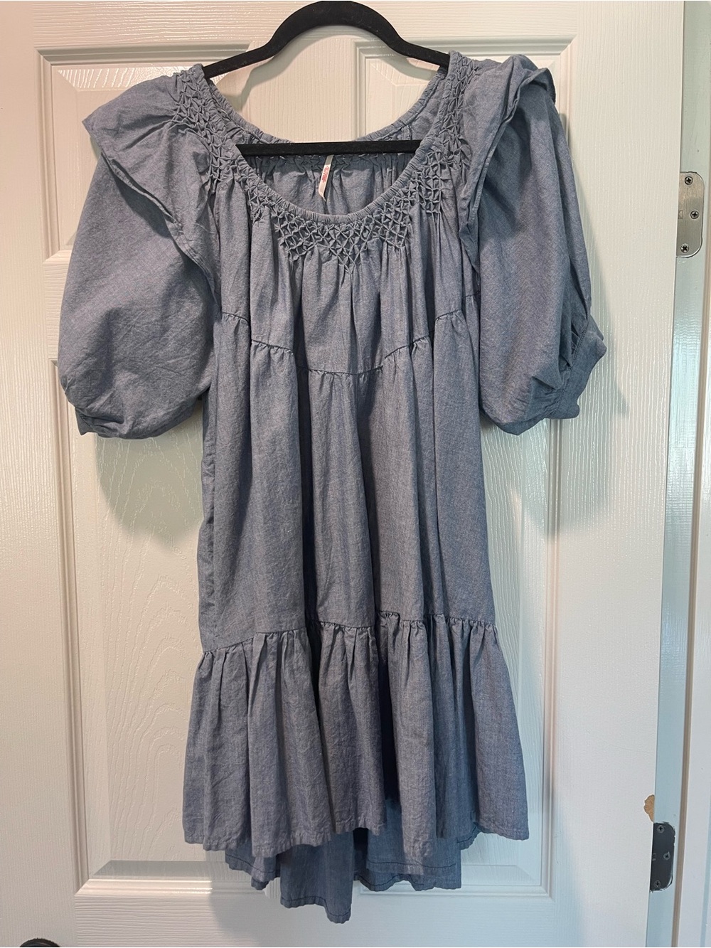 Free People Light Blue Smocked 100% Cotton Mini Dress